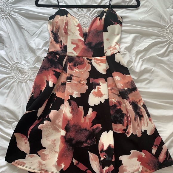 Black Floral Strapless Dress - Picture 1 of 2